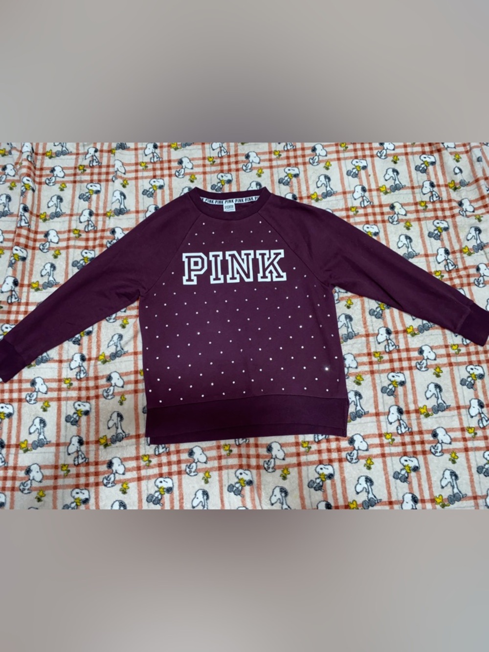 Victoria's Secret PINK Burgundy Pullover Sweatshirt with White Dots
